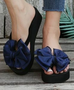 Promo 🔔 PAOTMBU Blue & Black Bow-Embellished Wedge 🩴 Sandal - 👩 Women ✨