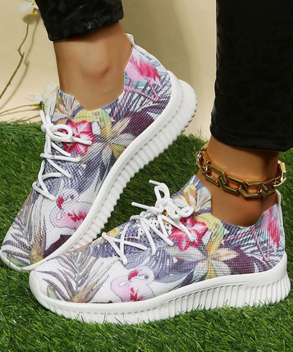 Wholesale 💯 PAOTMBU White & Pink Flamingo Floral 👟 Sneaker - 👩 Women 🎉 - Image 5