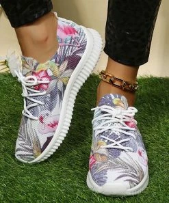 Wholesale 💯 PAOTMBU White & Pink Flamingo Floral 👟 Sneaker - 👩 Women 🎉