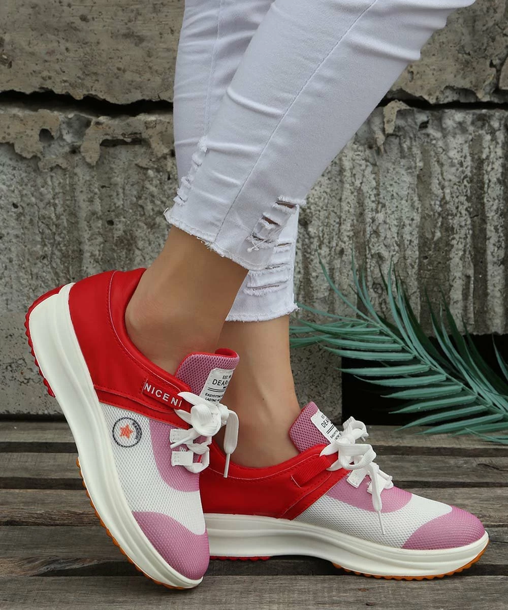 Buy ๐ PAOTMBU Red & Pink Color Block ๐ Sneaker - ๐ฉ Women ๐งจ - Image 3