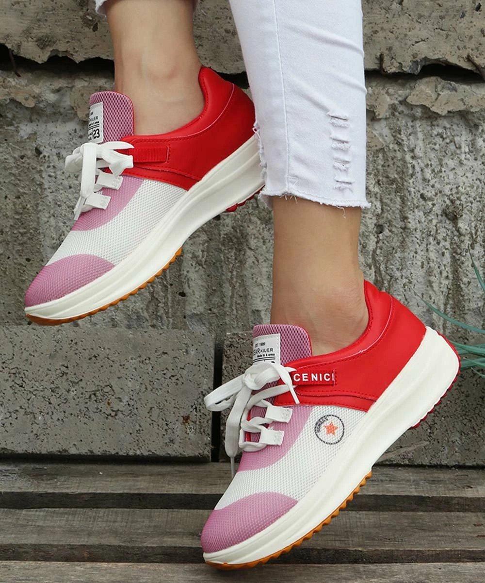 Buy ๐ PAOTMBU Red & Pink Color Block ๐ Sneaker - ๐ฉ Women ๐งจ - Image 4
