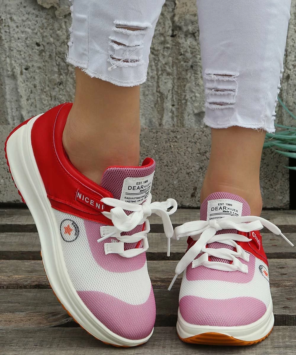 Buy ๐ PAOTMBU Red & Pink Color Block ๐ Sneaker - ๐ฉ Women ๐งจ