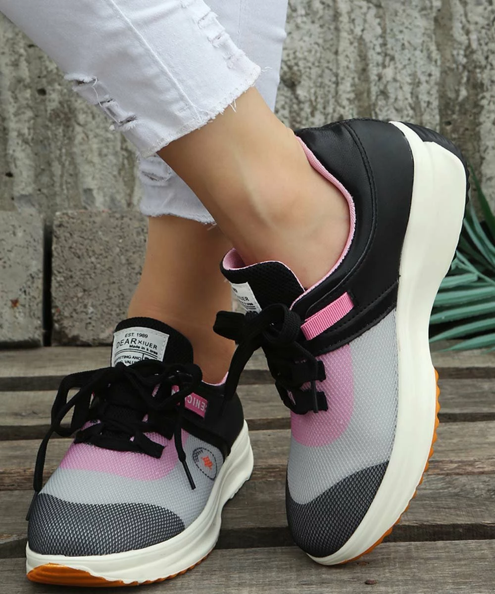 Best Pirce 😀 PAOTMBU Black & Pink Color Block 👟 Sneaker - 👩 Women 💯 - Image 4