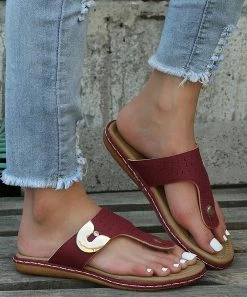 Coupon ๐ PAOTMBU Red Openwork T-Strap ๐ฉด Sandal - ๐ฉ Women ๐