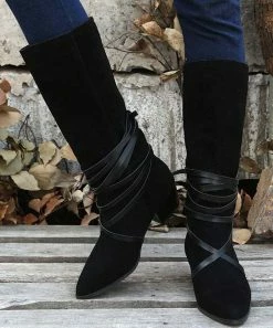 Hot Sale 🧨 PAOTMBU Black Strappy Boot - 👩 Women 😉