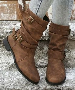 Cheapest ✔️ PAOTMBU Brown Strap-Accent Boot - 👩 Women ❤️