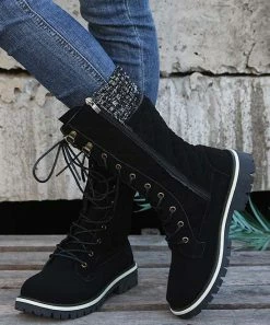 Cheapest ✨ PAOTMBU Black Knit-Cuff Laced-Front Quilted Boot - 👩 Women ✨