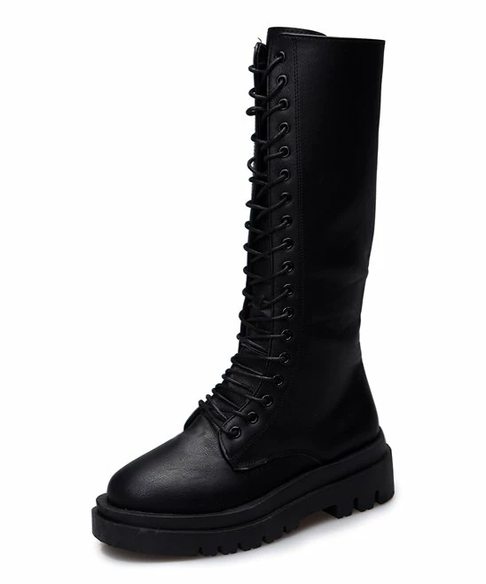 Discount 🛒 PAOTMBU Black Lace-Up Over-the-Calf Platform Boot - 👩 Women 🛒 - Image 5