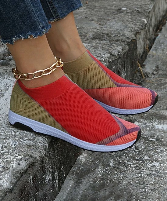 Flash Sale 👍 PAOTMBU Red & Tan Color Block Slip-On 👟 Sneaker - 👩 Women ⭐ - Image 2