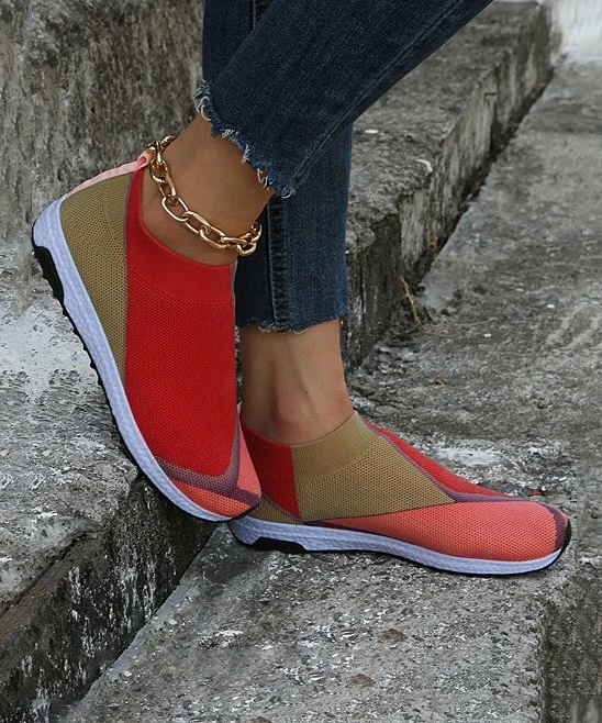 Flash Sale 👍 PAOTMBU Red & Tan Color Block Slip-On 👟 Sneaker - 👩 Women ⭐ - Image 5