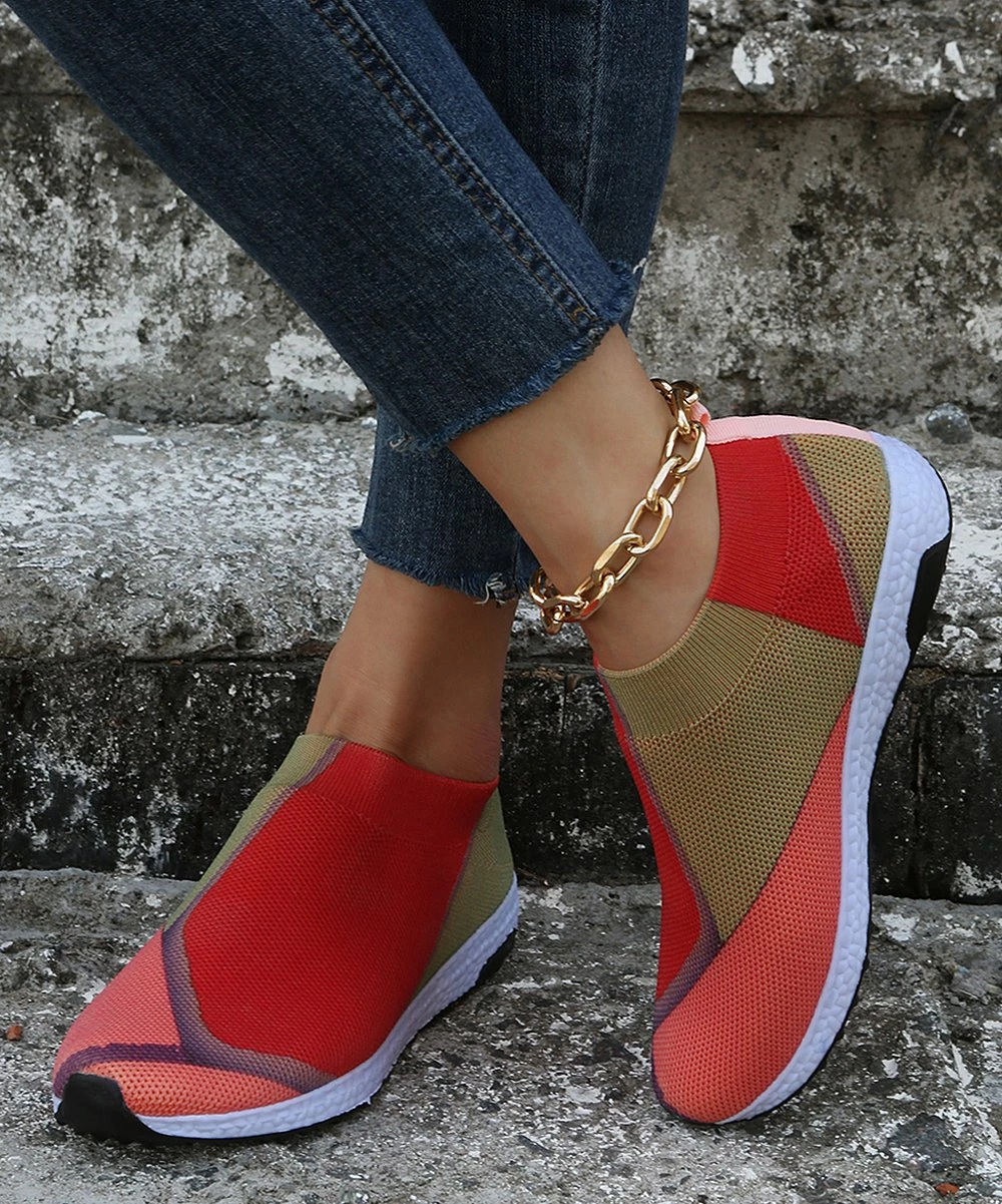 Flash Sale 👍 PAOTMBU Red & Tan Color Block Slip-On 👟 Sneaker - 👩 Women ⭐