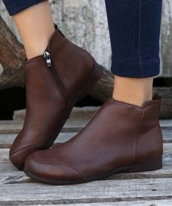 Cheapest 😍 PAOTMBU Brown Flat Ankle Boot - 👩 Women 🧨