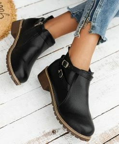 Cheap 😉 PAOTMBU Black Two-Buckle Ankle Boot - 👩 Women 😀