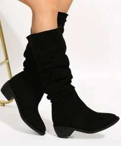 Cheap 👍 PAOTMBU Black Slouchy Boot - 👩 Women 🎁