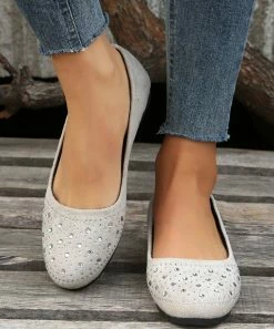 Outlet โค๏ธ PAOTMBU Beige Rhinestone-Accent Flat - ๐ฉ Women ๐