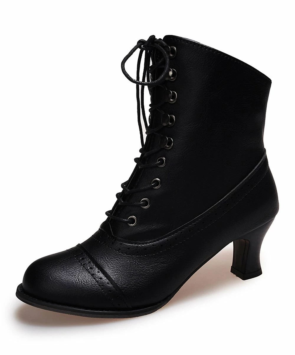 New 🔔 PAOTMBU Black Lace-Up High-Heel Ankle Boot - 👩 Women 🔥 - Image 2