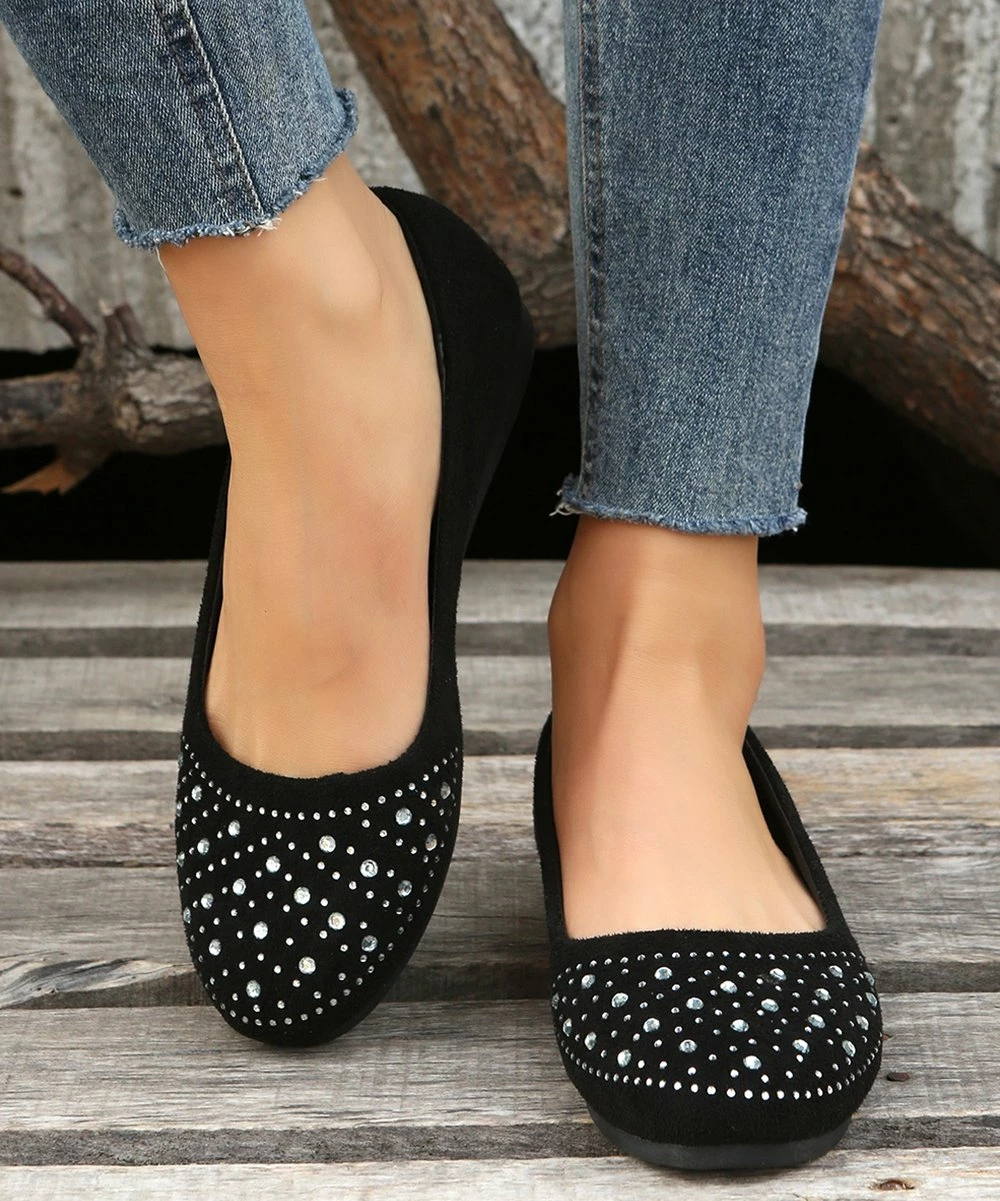 Buy ๐ PAOTMBU Black Rhinestone-Accent Flat - ๐ฉ Women ๐