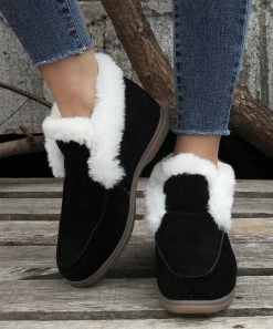 Buy 🧨 PAOTMBU Black Faux Fur-Lined Loafer - 👩 Women 🌟