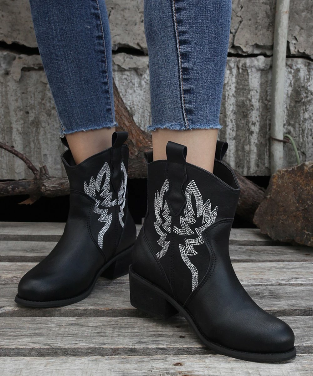 New ๐ PAOTMBU Black & Silver Short Cowboy Boot - ๐ฉ Women ๐คฉ - Image 5