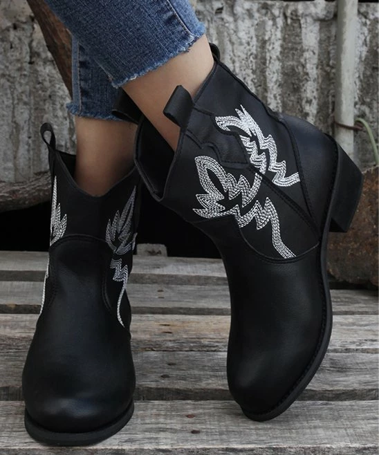 New ๐ PAOTMBU Black & Silver Short Cowboy Boot - ๐ฉ Women ๐คฉ