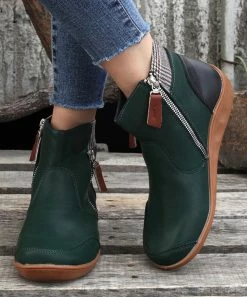 Coupon ❤️ PAOTMBU Green Plaid-Accent Ankle Boot - 👩 Women 🔔