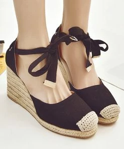 Top 10 🔥 PAOTMBU Black Crochet-Toe Wedge Espadrille - 👩 Women ⭐