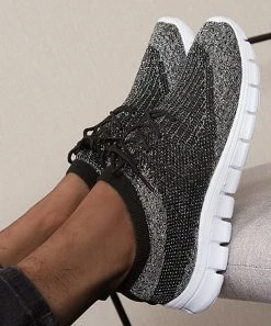 Best deal 🛒 PAOTMBU Black & Gray Speckle Knit 👟 Sneaker - 👩 Women ❤️