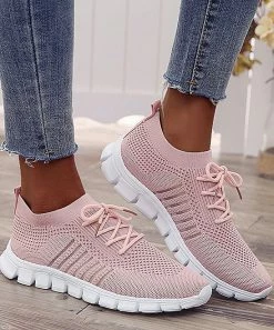 Best deal ๐ PAOTMBU Pink Knit Lace-Up ๐ Sneaker - ๐ฉ Women ๐