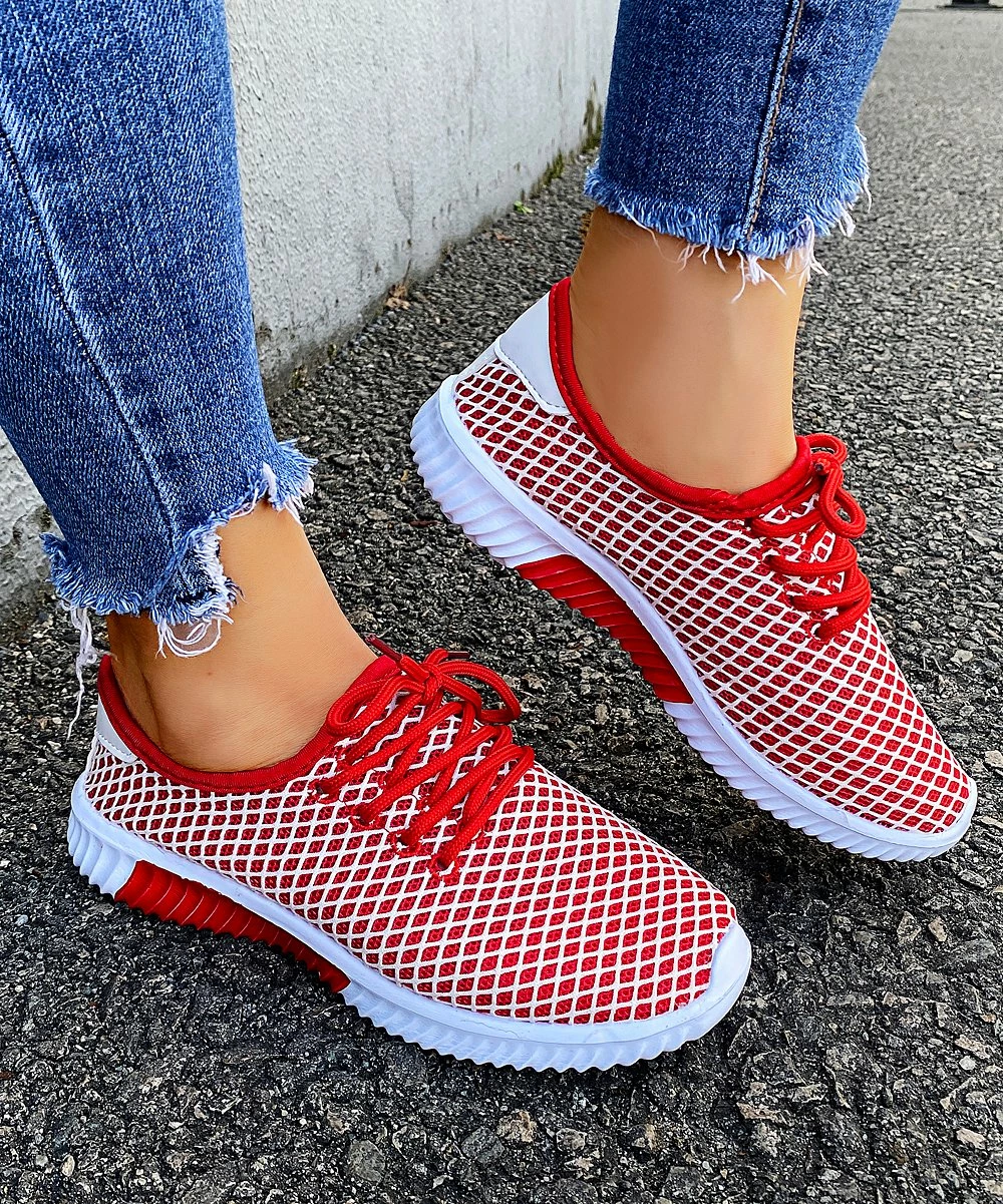Hot Sale ๐ PAOTMBU Red & White Mesh ๐ Sneaker - ๐ฉ Women ๐
