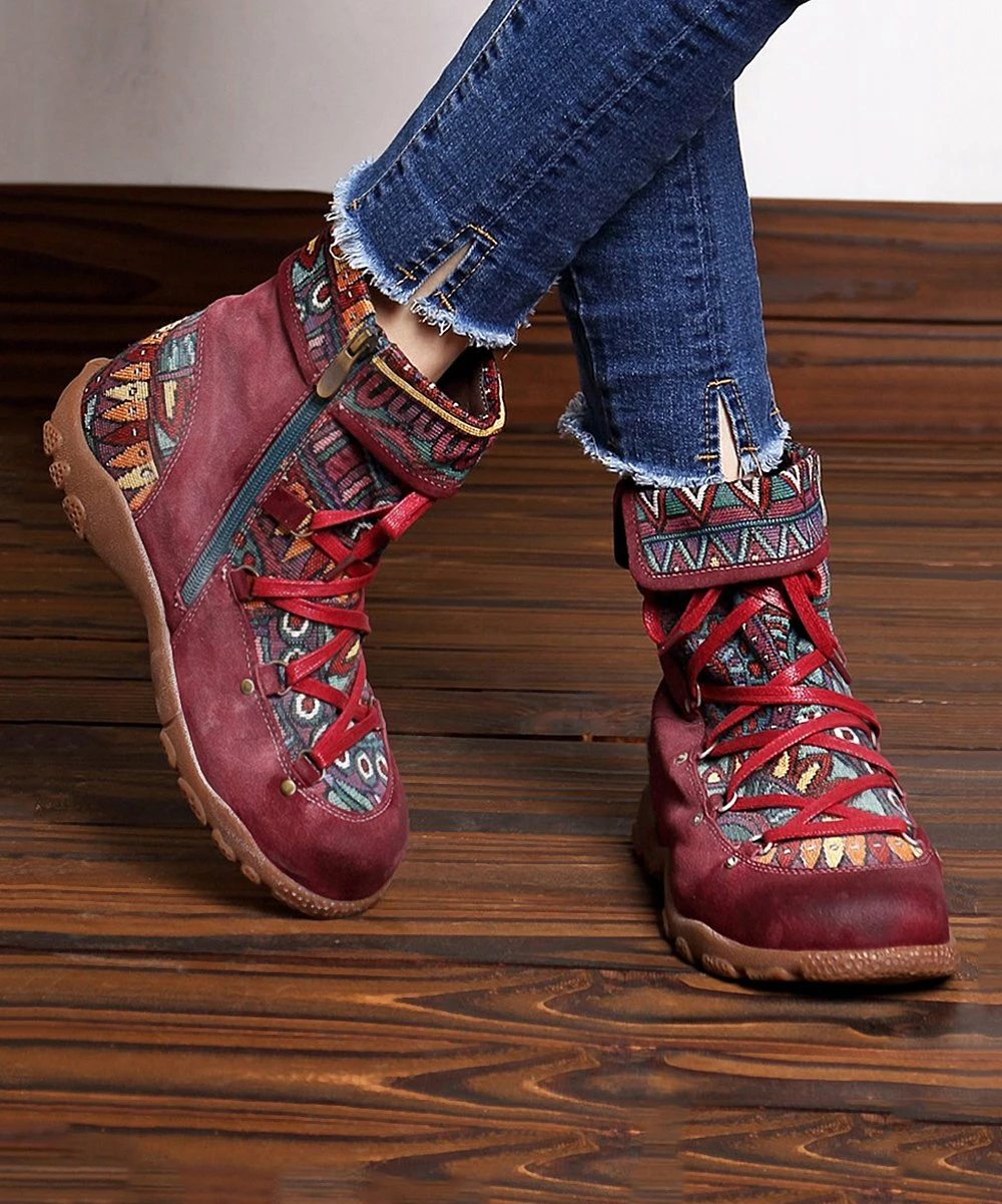 Cheapest ๐งจ PAOTMBU Wine Geometric Boot - ๐ฉ Women ๐