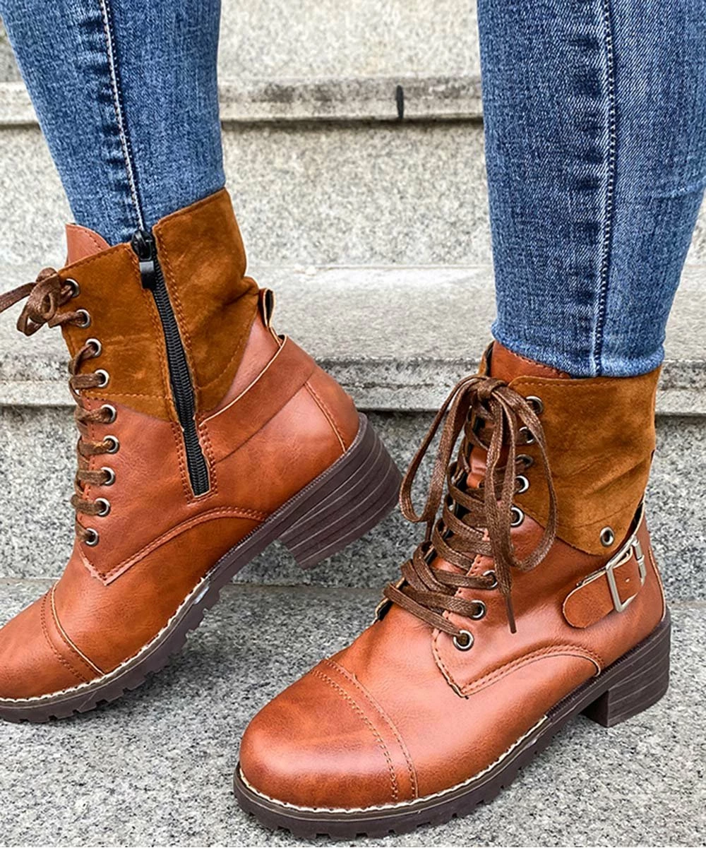 Cheap ๐ PAOTMBU Yellow Buckle-Accent Combat Boot - ๐ฉ Women ๐ - Image 2