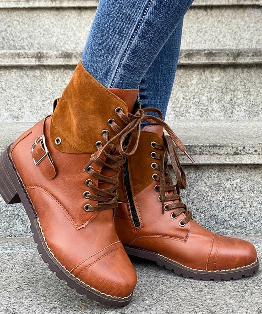 Cheap ๐ PAOTMBU Yellow Buckle-Accent Combat Boot - ๐ฉ Women ๐ - Image 3