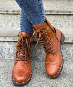 Cheap 👍 PAOTMBU Yellow Buckle-Accent Combat Boot - 👩 Women 👏