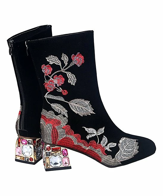 Coupon ๐ PAOTMBU Black Floral Jewel-Heel Boot - ๐ฉ Women ๐ฏ - Image 4