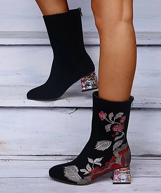 Coupon ๐ PAOTMBU Black Floral Jewel-Heel Boot - ๐ฉ Women ๐ฏ - Image 5