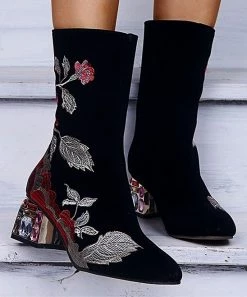 Coupon 🛒 PAOTMBU Black Floral Jewel-Heel Boot - 👩 Women 💯