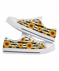 Budget 🛒 PAOTMBU Black & White Stripe Sunflower 👟 Sneaker - 👩 Women ⌛