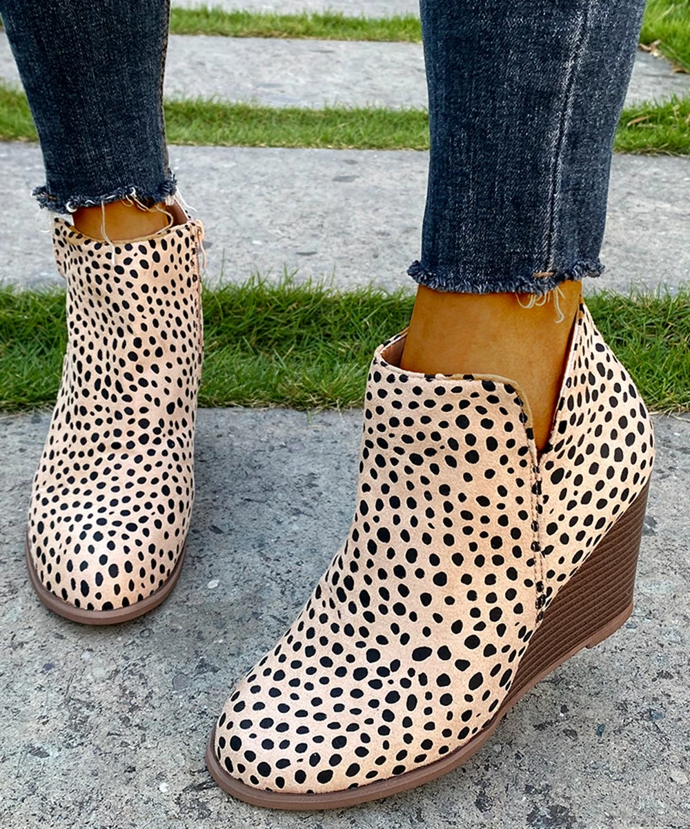 Coupon ๐ PAOTMBU Apricot Leopard Wedge Bootie - ๐ฉ Women ๐ฅฐ - Image 4