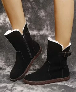 Buy 😍 PAOTMBU Black Buckle-Accent Faux Fur Boot - 👩 Women 😍