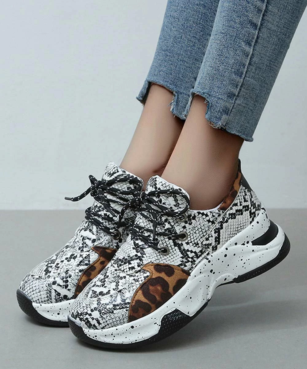 Buy 🥰 PAOTMBU Black & White Snake Leopard-Accent 👟 Sneaker - 👩 Women 🛒 - Image 3