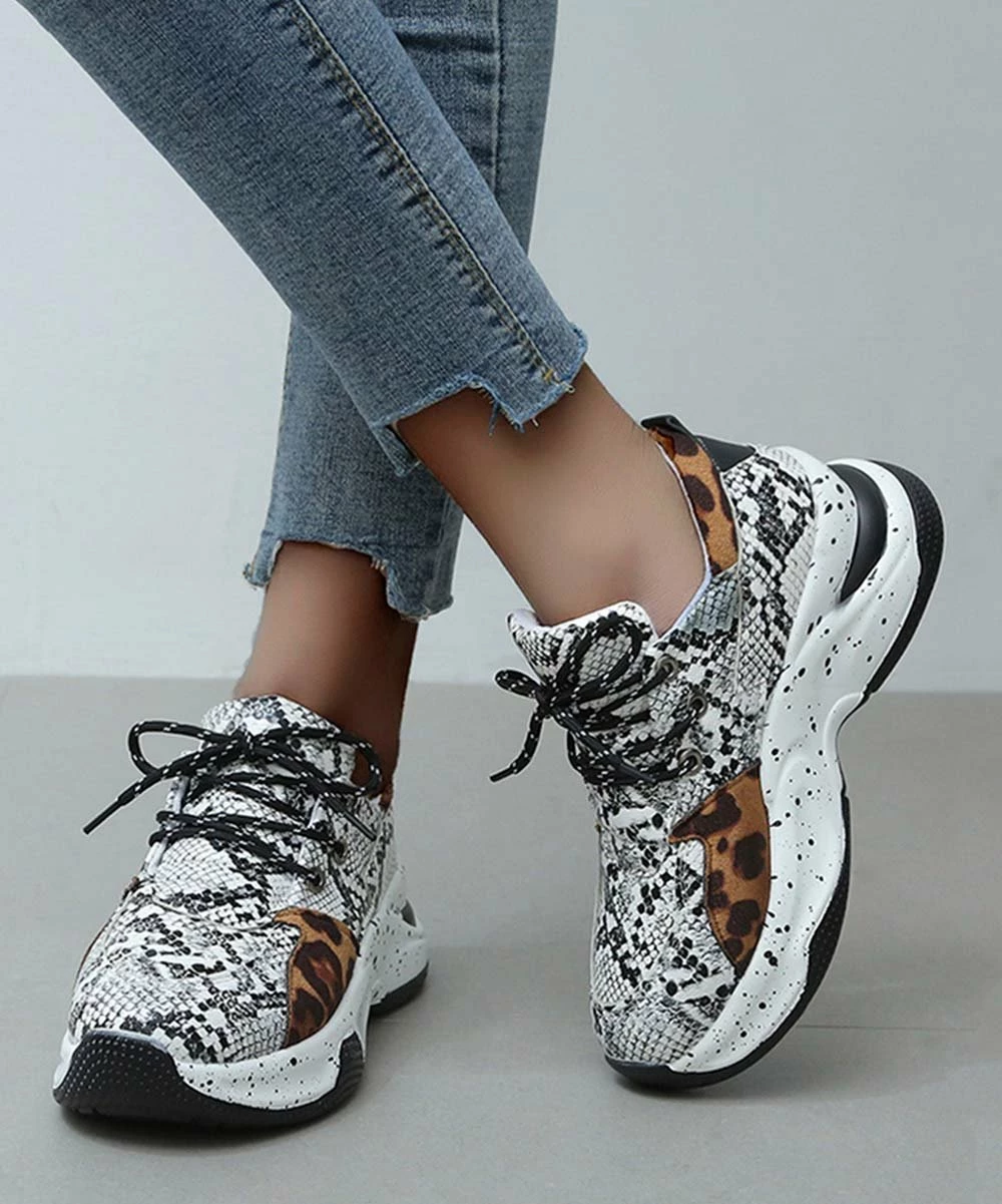 Buy 🥰 PAOTMBU Black & White Snake Leopard-Accent 👟 Sneaker - 👩 Women 🛒 - Image 4