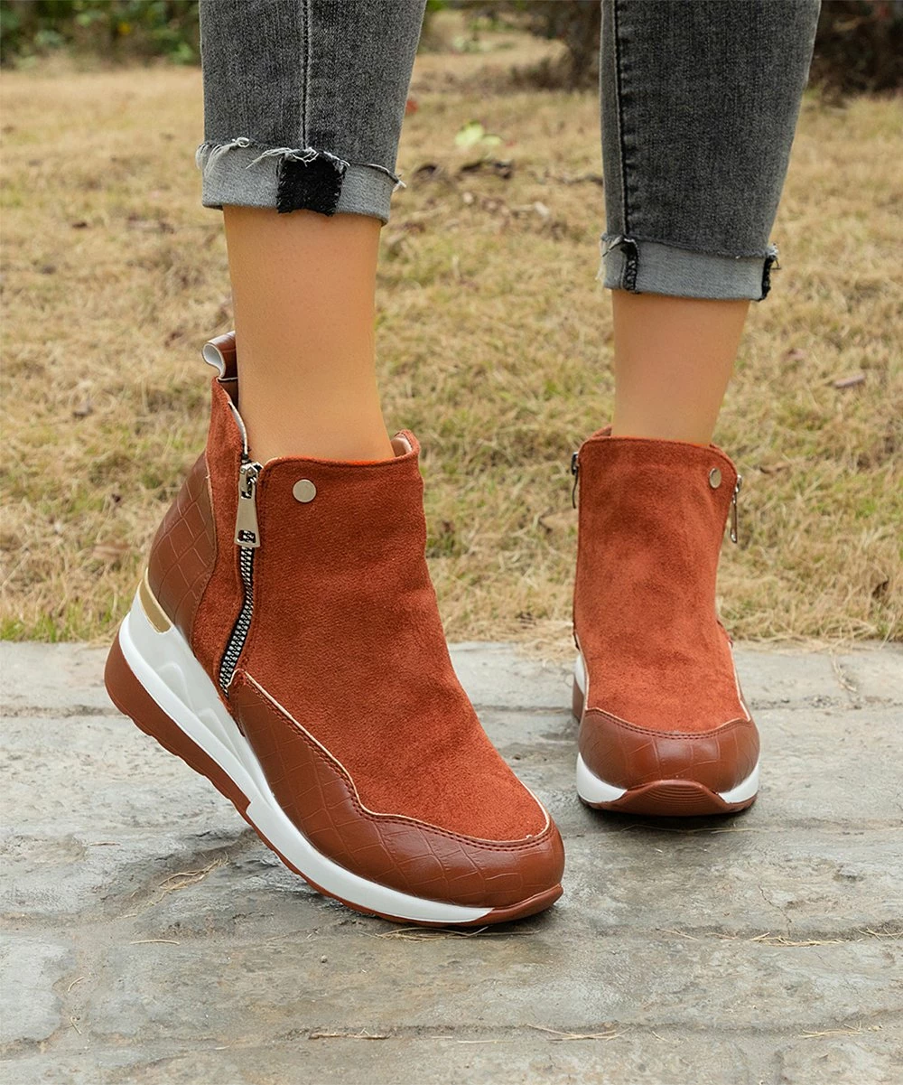 Flash Sale 🤩 PAOTMBU Brown Side-Zip Wedge 👟 Sneaker - 👩 Women 🎁 - Image 3