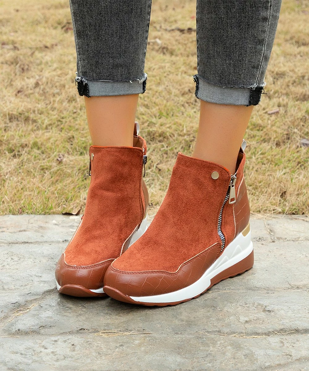 Flash Sale 🤩 PAOTMBU Brown Side-Zip Wedge 👟 Sneaker - 👩 Women 🎁 - Image 5
