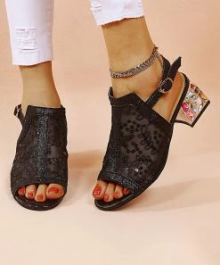 Best Pirce 🌟 PAOTMBU Black Floral Lace-Accent Peep-Toe Pump - 👩 Women 🌟