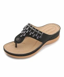 Brand new ⭐ PAOTMBU Black Rhinestone-Accent 🩴 Sandal - 👩 Women ✨