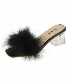 New π PAOTMBU Black Furry Transparent-Heel Pump - π© Women π