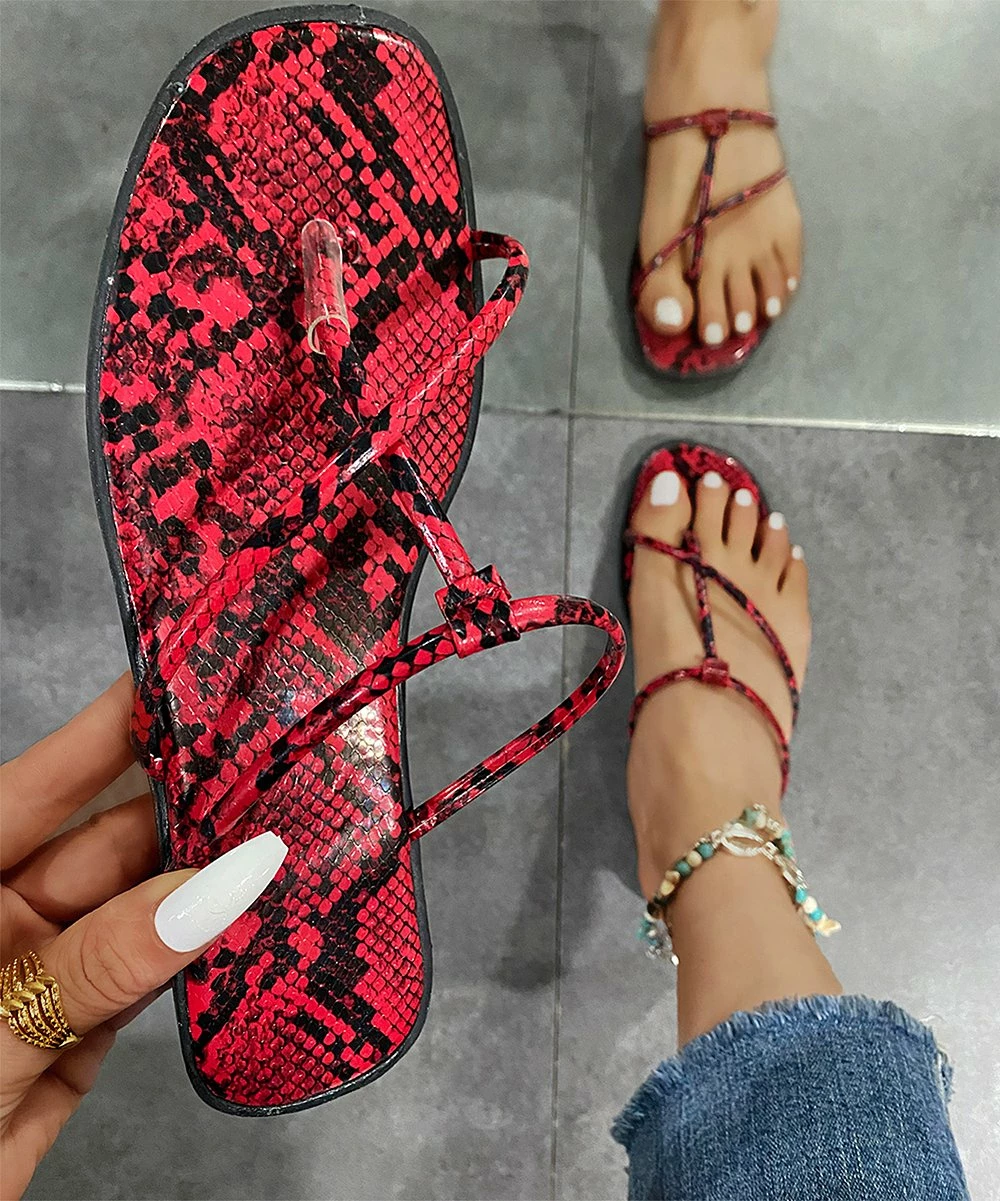 Budget ๐ PAOTMBU Red Snake-Print Strappy ๐ฉด Sandal - ๐ฉ Women ๐
