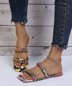 Budget ๐ PAOTMBU Pink Snake-Print Chain-Strap ๐ฉด Sandal - ๐ฉ Women โจ