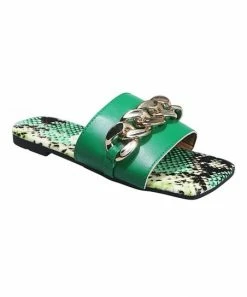 Discount 😀 PAOTMBU Green Snake Chain-Accent 🩴 Sandal - 👩 Women 🥰
