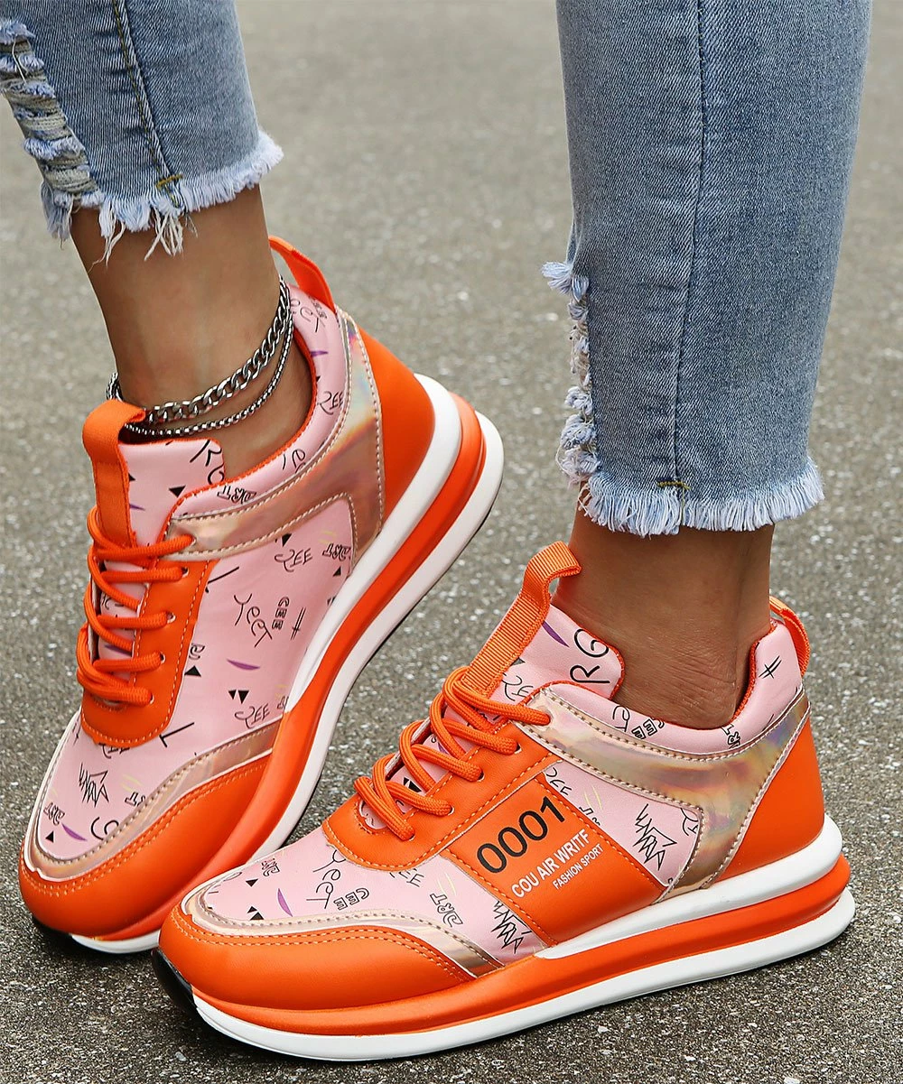 Coupon ๐ฏ PAOTMBU Orange & Pink Doodle ๐ Sneaker - ๐ฉ Women โค๏ธ - Image 5